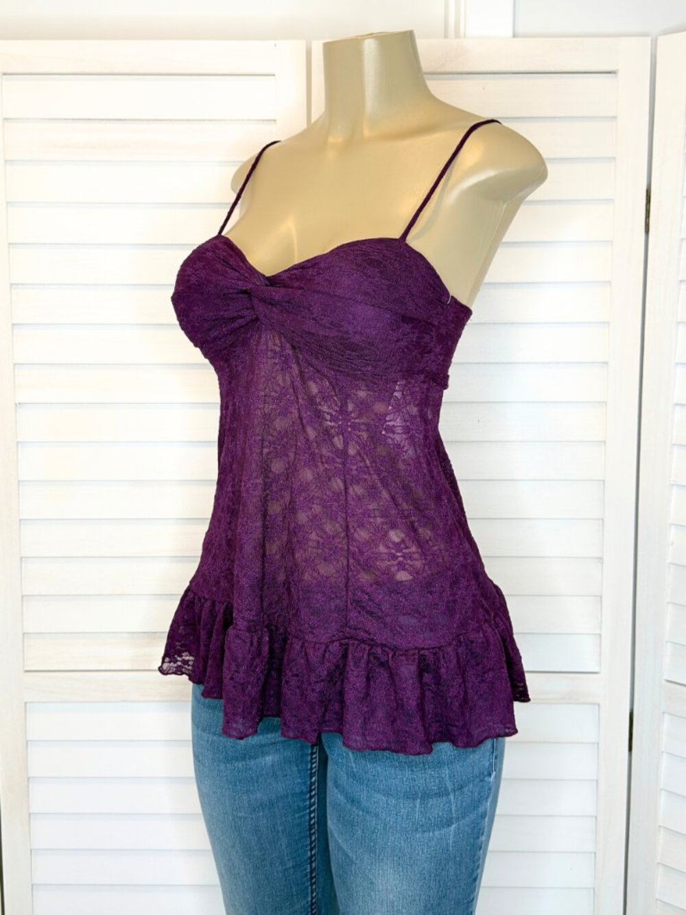 Heart & Hips Purple Floral Lace Babydoll Cami Top